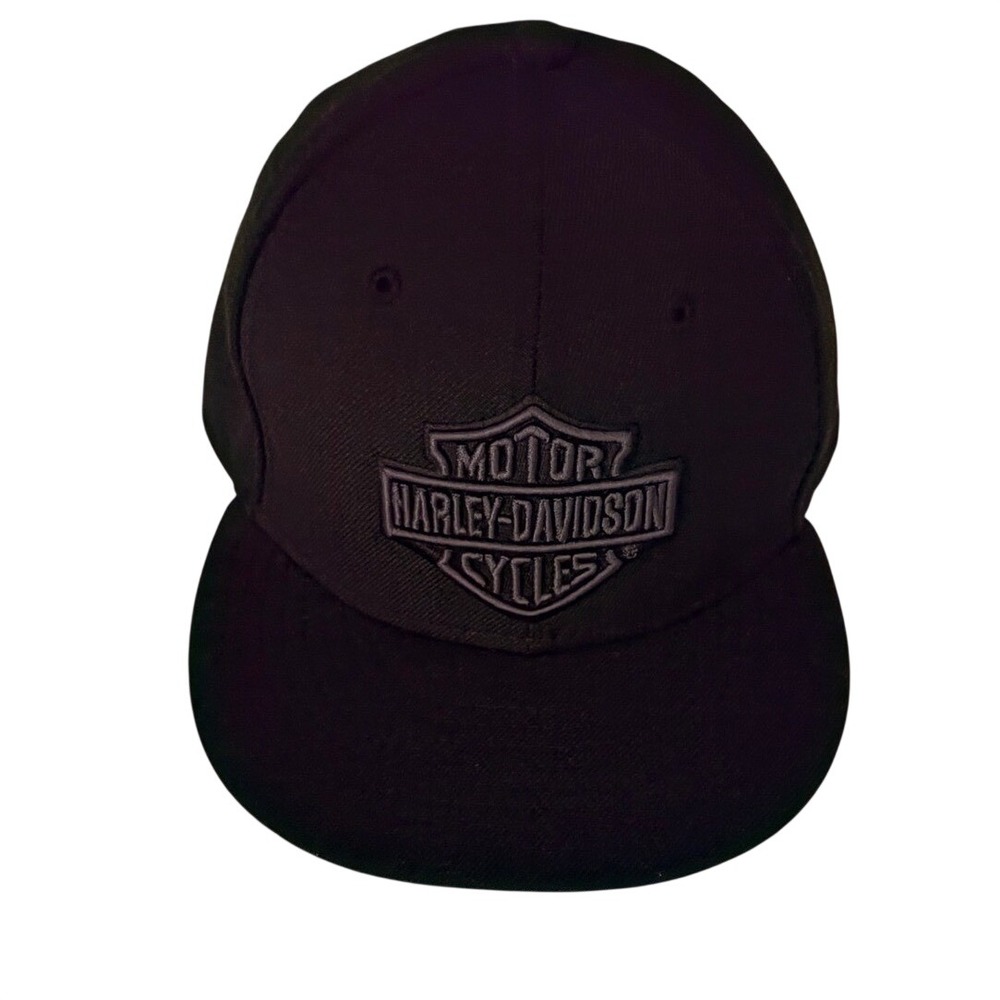 Harley-Davidson New Era 59FIFTY Hat Mens OSFM Black Excellent Tonal Logo Cap